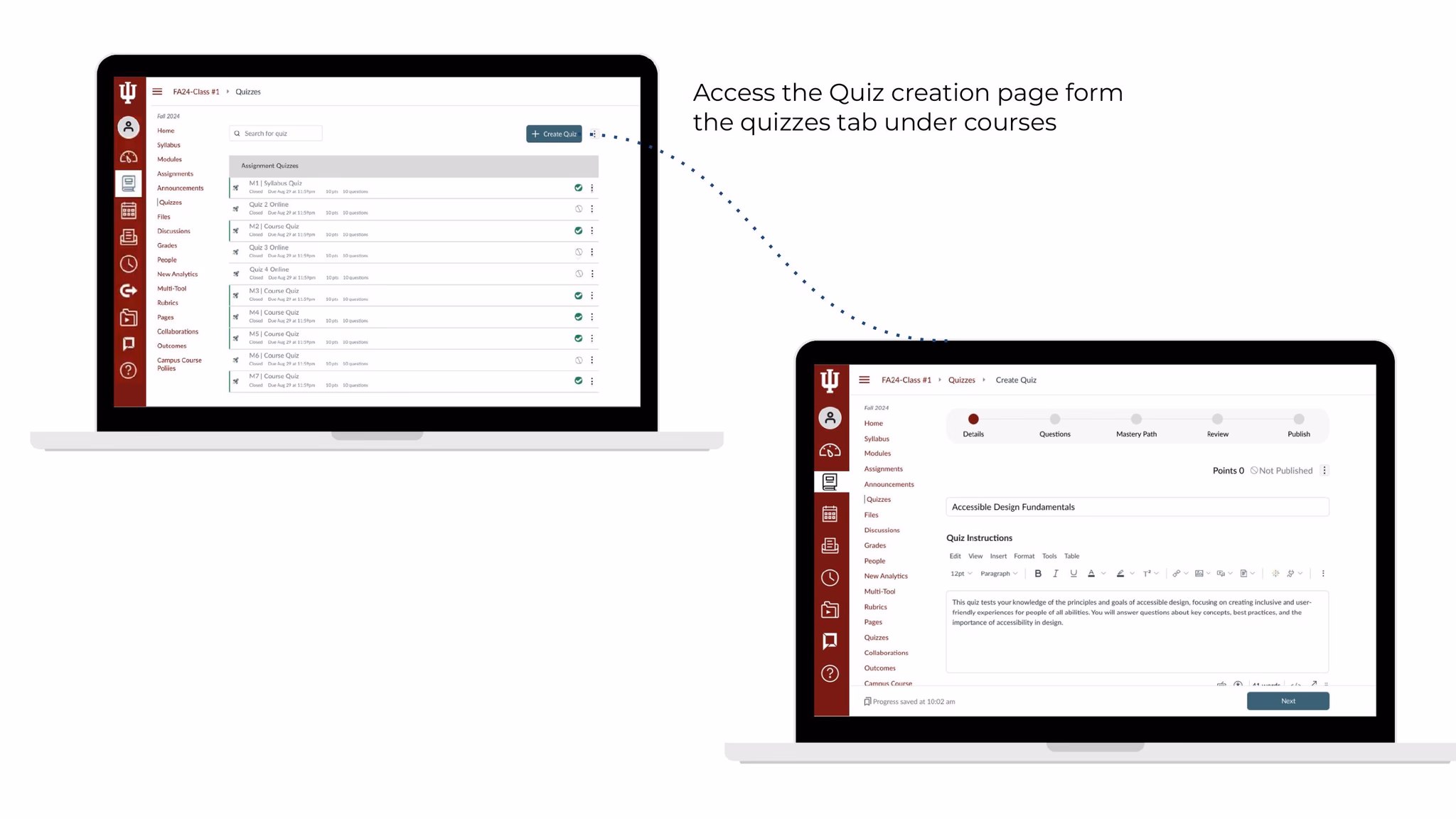 Direct access from courses tab - final screen